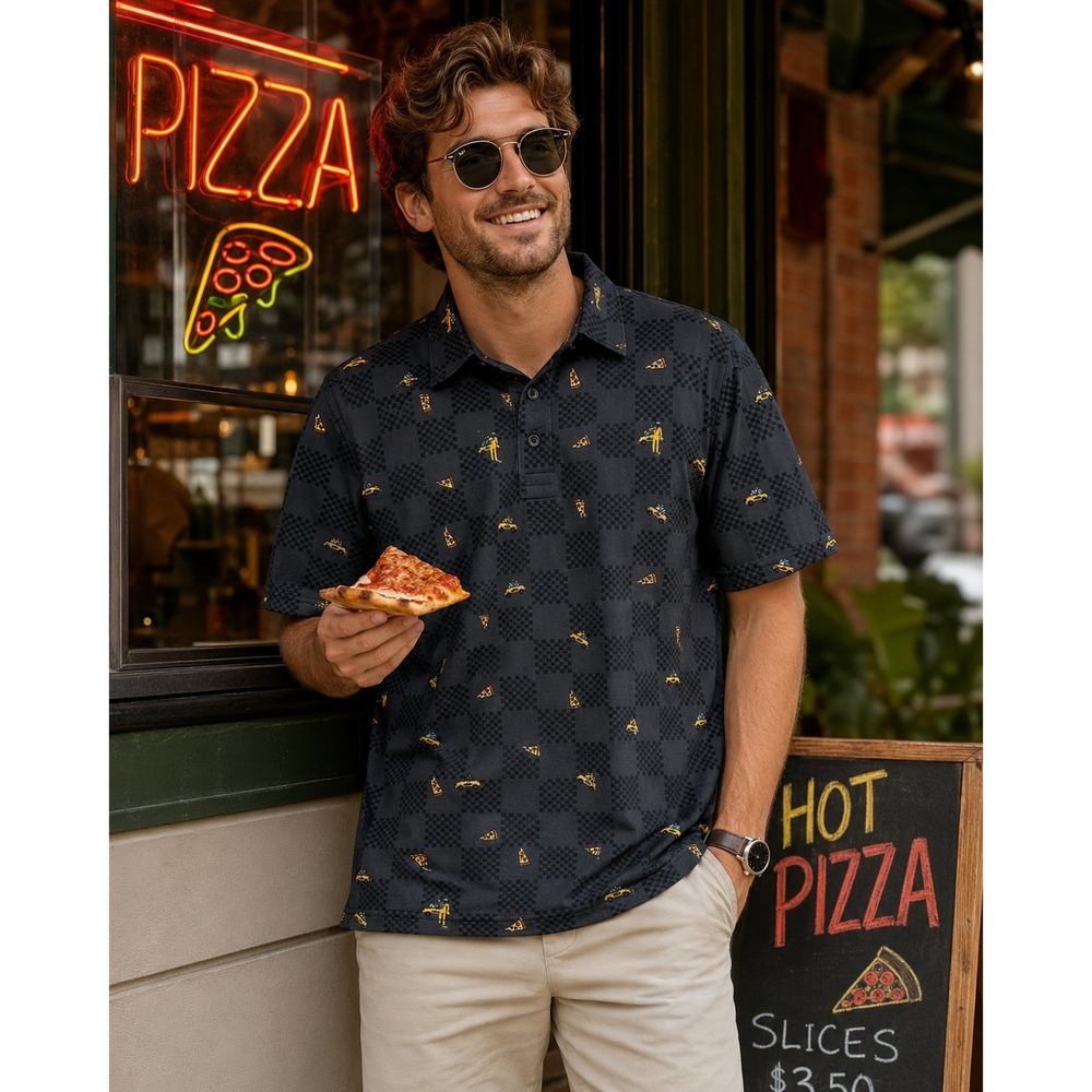 William Murray Golf Polo Mens L Pizza Taxi Novelty Dadcore Shirt Quirky Collared
